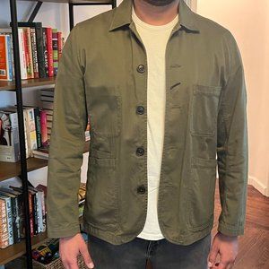 Universal Works Bakers Jacket (chore coat) in Light Olive Twill